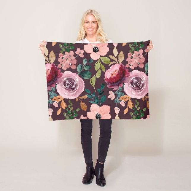 Blommigt Yta Mönster-Mode vattenfärgsfärgad Fleecefilt (På plats)