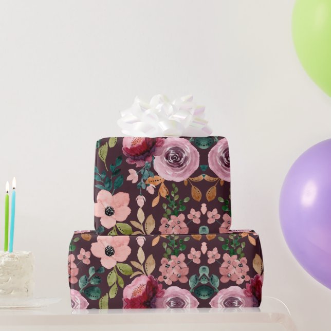 Blommigt Yta Mönster-Mode vattenfärgsfärgad Presentpapper (Festgåvor)