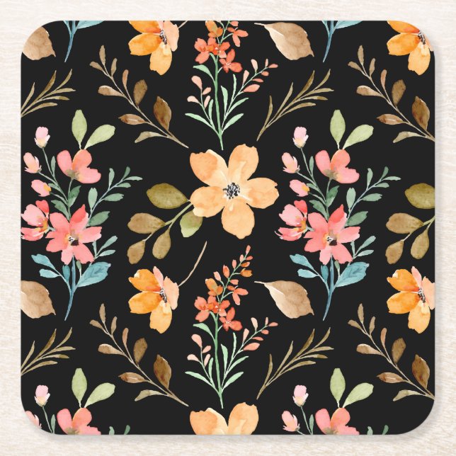 Blommigt Yta Mönster - Mode Watercolor Vår Underlägg Papper Kvadrat (Framsidan)