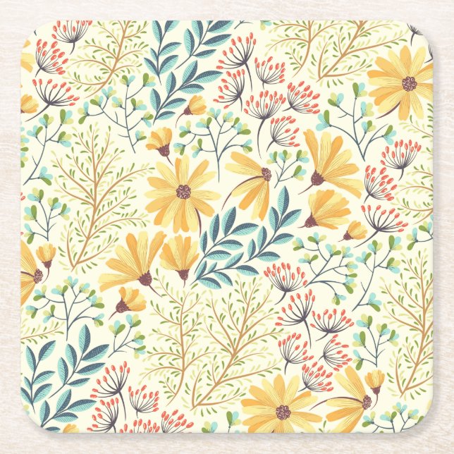 BLOMMIGT YTA MÖNSTER - SNYGGT ABSTRAKT TAPET UNDERLÄGG PAPPER KVADRAT (Framsidan)