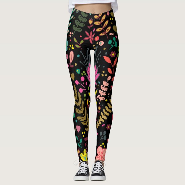 Blommigt Yta Mönster - Snyggt Flowers Tapet Leggings (Framsida)