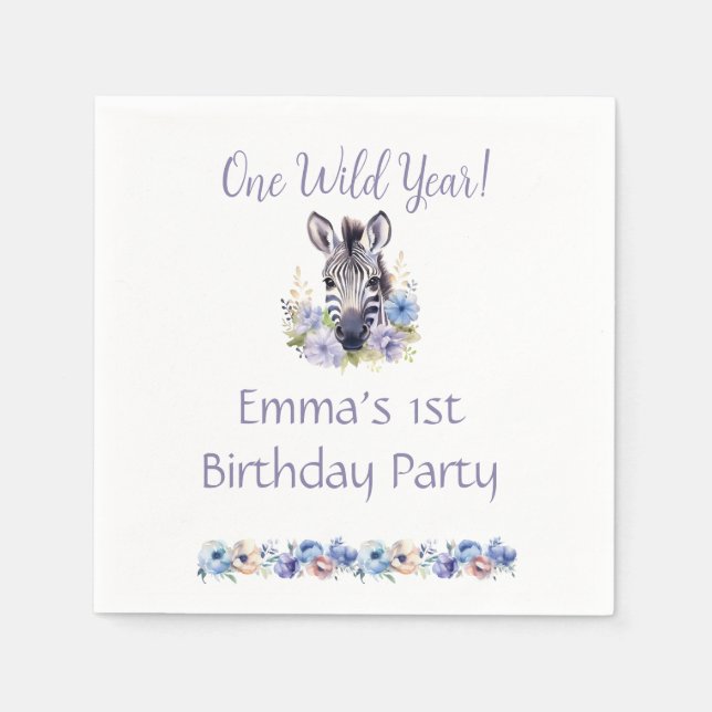 Blommigt Zebra Birthday Pappersservett (Framsidan)