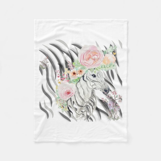 Blommigt Zebra Krona skriver ut Ull Baby Blanket Fleecefilt (Framsidan)