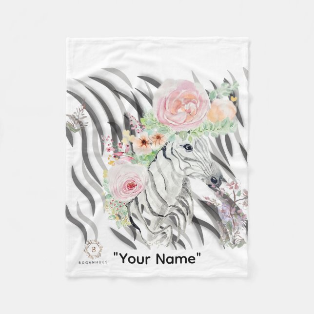 Blommigt Zebra Krona skriver ut Ull Baby Blanket Fleecefilt (Framsidan)