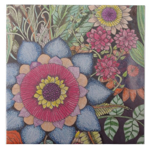 Blommigt Zen-Tangle Ceramic Tile Kakelplatta