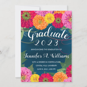 Blommigt Zinnia Watercolor Blue 2023 Studenten Meddelande