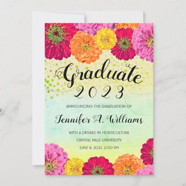 Blommigt Zinnia Watercolor Bright 2023 Student Meddelande (Framsida)