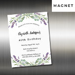 Blommigtar av åldern Eucalyptus greenery Magnetisk Inbjudningskort<br><div class="desc">En klassisk inbjudningsmagnet för en 40:e (eller någon annan ålder) födelsedagsfest. Dekoreras med lavender- blommigtar och eukalyptus greenery. Anpassa och lägg till ditt namn och information om party.</div>