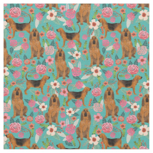 blommigtar av blodhund vintage hund turkos tyg (Närbild)