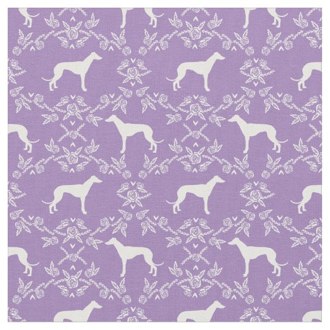 blommigtar av greyhound hund silhouette lila tyg (Närbild)