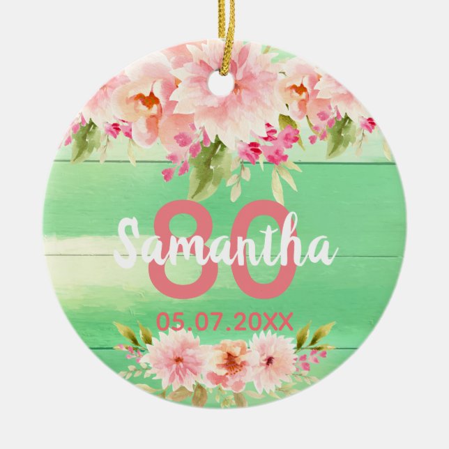  blommigtar av grönt från födelsedagen, namn julgransprydnad keramik (Framsidan)