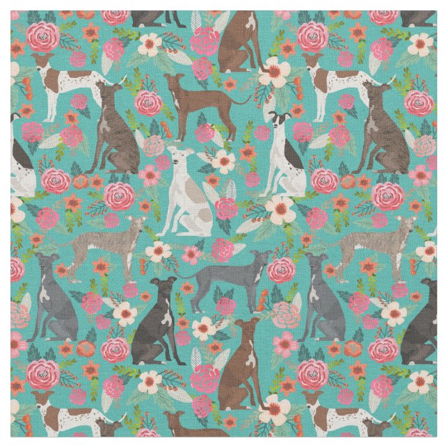 blommigtar av kursivt greyhound vintage-turkos tyg (Närbild)