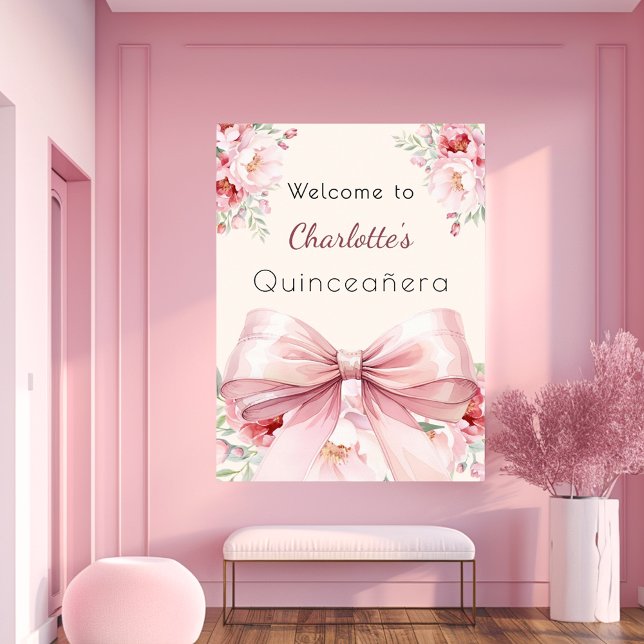 blommigtar av rosa bog Quinceanera välkommen Poster (Skapare uppladdad)