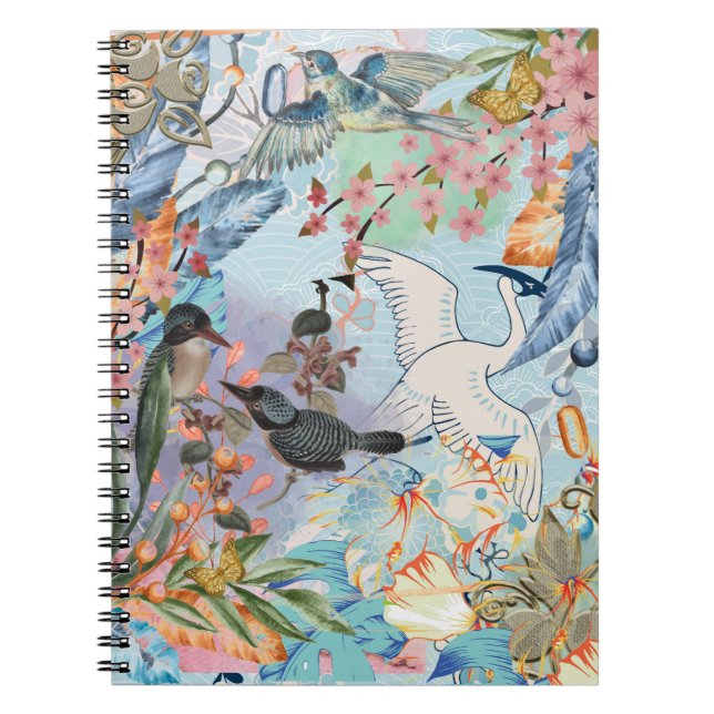 Blommigtar Fågelblå skuggor Spiral Fotbok - bärbar Anteckningsbok (Framsidan)