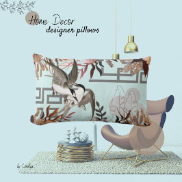 Blommigtar, fåglar, dammblått lumbarkudde