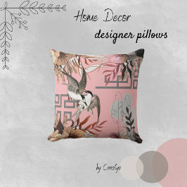 Blommigtar, fåglar,  Rosa Bakgrund Kudde