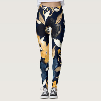 Blommigtar för abstrakt: Vattenfärgsrepeterande Mö Leggings