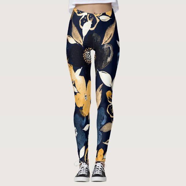 Blommigtar för abstrakt: Vattenfärgsrepeterande Mö Leggings (Framsida)