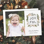 Blommigtar för elegant vinter | Glatt fotojul Julkort<br><div class="desc">Skicka snyggt, elegant helgdagskort till vänner och familj med det här 1-platta fotokortet. Den har en handmålad utformning av blommigten i mörk oliv grönt, terracotta bränd orange, elfenben och persikor över en vit bakgrund (färg kan anpassas efter behov). Baksidan innehåller ett matchande blommönster - lägg till fler foton eller lämna...</div>