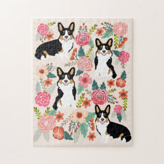 Blommigtar för färgade Corgi-Hund för Vintage Pussel