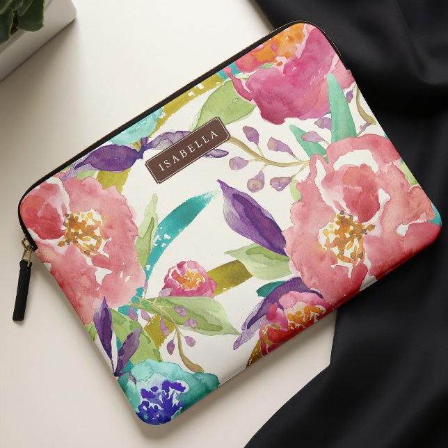 Blommigtar för färgämnen i vattenfärg laptop sleeve (Skapare uppladdad)