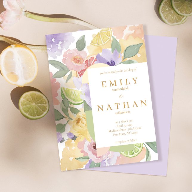 Blommigtar för färgen Cocktail & Citrus Fruit Bröl Inbjudningar (Skapare uppladdad)
