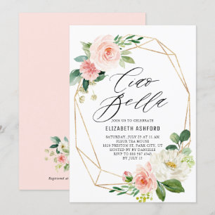 Blommigtar för Geometric Guld Ram Rosa Ciao Bella Inbjudningar