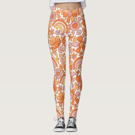 Blommigtar för Groovy Retro-Orange Leggings