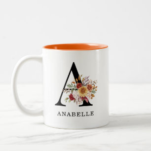 Blommigtar för höstfällning i modern monogram Två-Tonad mugg