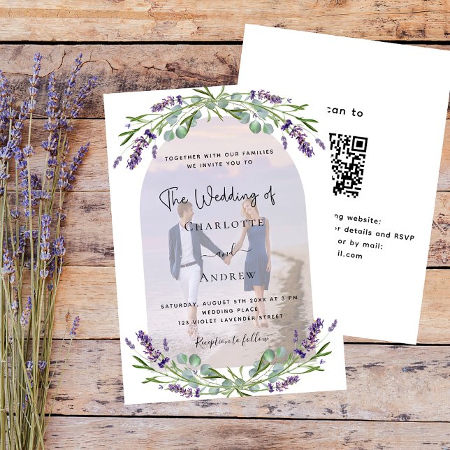 Blommigtar för Lavender Arch-foto QR OSA bröllop Inbjudningar (Skapare uppladdad)