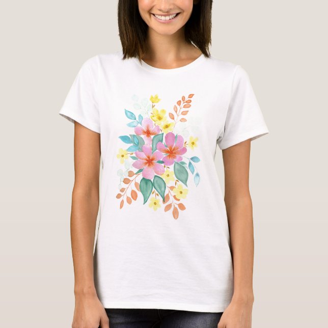 Blommigtar för ljusa vattenfärger t shirt (Framsida)