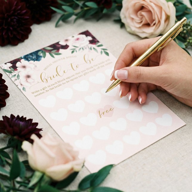 Blommigtar för möhippans grundfärg för Bingo-vatte (Bridal Shower Bride-To-Be Bingo Watercolor Florals)