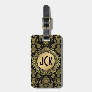 Blommigtar för MonogramedBlack & Guld Vintage Bagagebricka