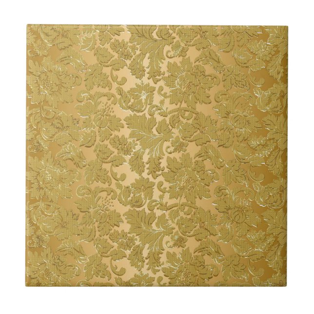 Blommigtar för monokrom Vintage- i Guld Kakelplatta (Framsidan)