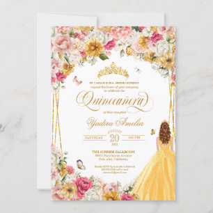 Blommigtar för Quinceanera Butterfly Rosa Gult Inbjudningar