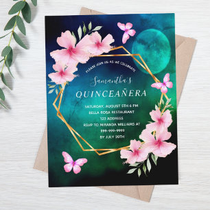 Blommigtar för rosa av blå grönt himlar måne Quinc Vykort