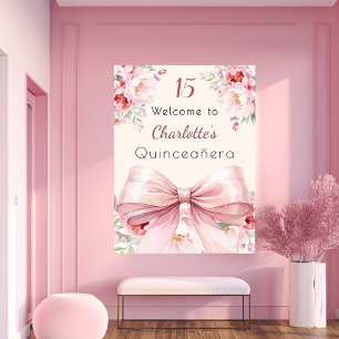 blommigtar för rosa av bockkräm Quinceanera-välkom Poster