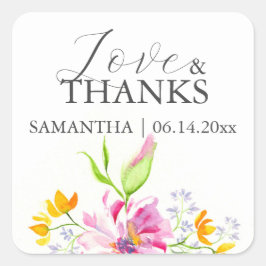 Blommigtar för Rosa av vattenfärg i tack Fyrkantigt Klistermärke