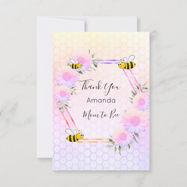 Blommigtar för rosa lila av babydusch tack kort (Framsida)