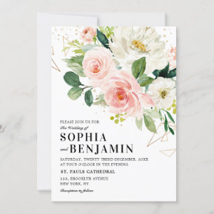 Blommigtar för Rosa Modern Guld Geometric Bröllop Inbjudningar
