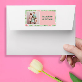 Blommigtar för Rosa och Grönt av fotopastellprogra Adressetikett