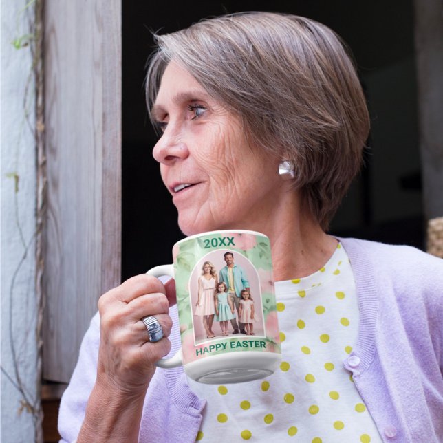 Blommigtar för Rosa och Grönt av fotopastellprogra Kaffemugg (Skapare uppladdad)