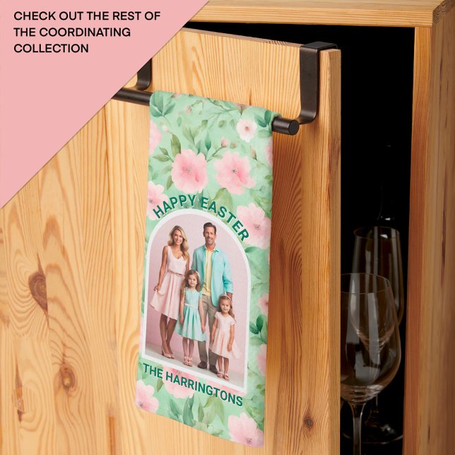 Blommigtar för Rosa och Grönt av fotopastellprogra Kökshandduk (Skapare uppladdad)