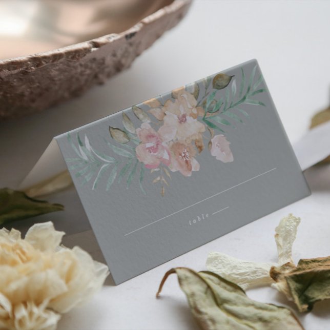 Blommigtar för rustiska vattenfärger på Sage Grönt Placeringskort (Skapare uppladdad)