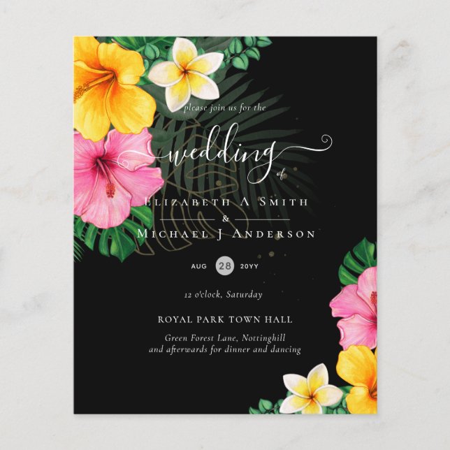 BLOMMIGTAR för tropisk paradise Beach Wedding i BU Flygblad (Framsidan)