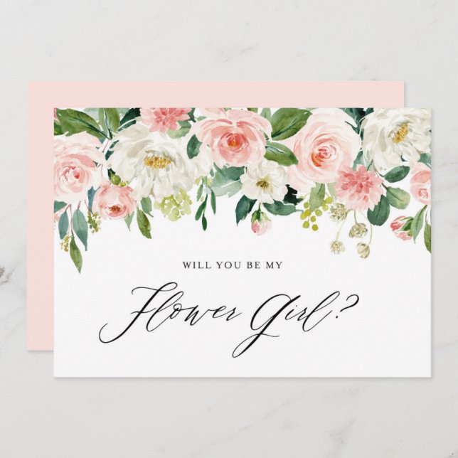 Blommigtar för vattenfärgen Rosa kommer du att bli Inbjudningar (Fram/baksida)