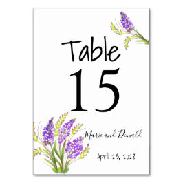 Blommigtar för vattenfärgslavender och Grönt Bordsnummer
