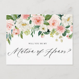 Blommigtar för vattenfärgsRosa Matron of Honor Fri Inbjudan Vykort