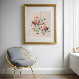 Blommigtar för vintage, fjärilar och Vintage Poster