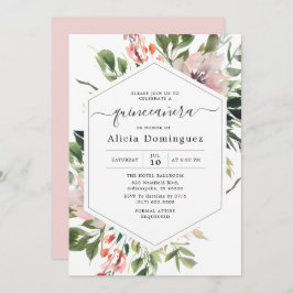  Blommigtar & Greenery Watercolor Quinceañera Inbjudningar